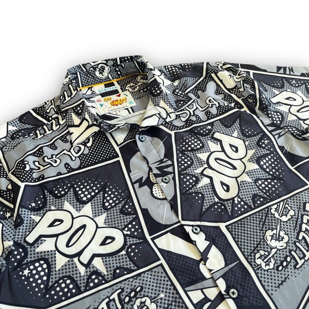 Black & White Button Down Comic Strip Party Shirt - image 2